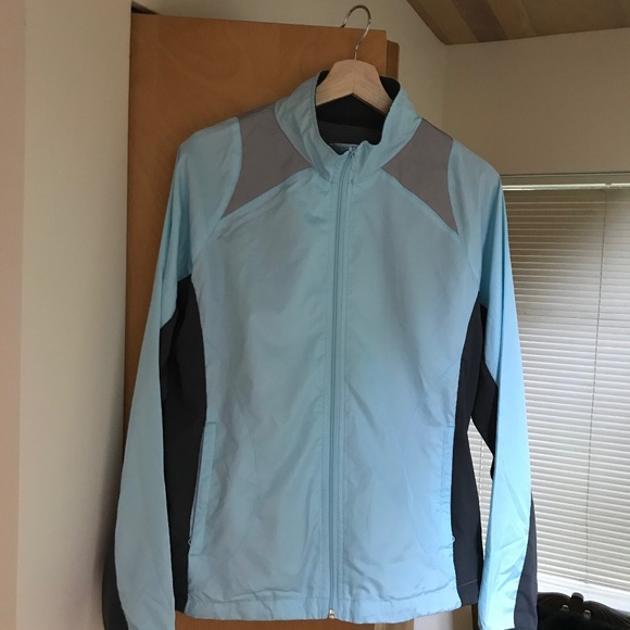 Windbreaker Jacket in Turquoise and Black - Picture 1 of 5